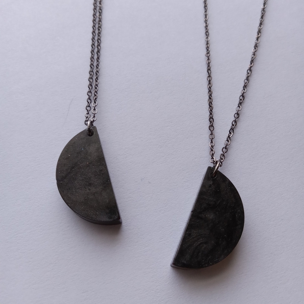 2 black half circle friendship or layering necklaces y2k 2000's 90's goth punk